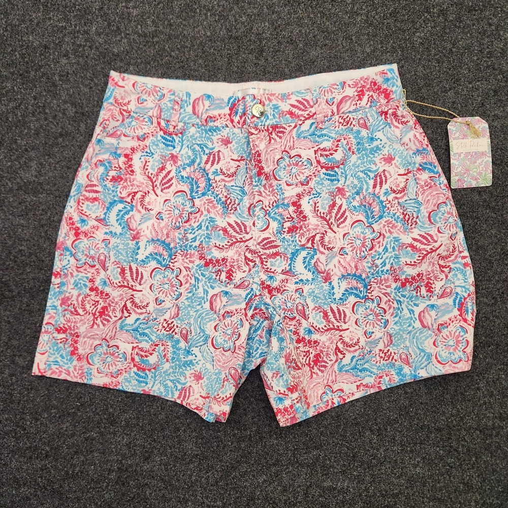 Stella Parker Collection Women 6 Red Blue Floral Print Shorts Resortwear Coastal